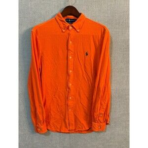 Polo Ralph Lauren Shirt Men L Orange Long Sleeve Button Down Featherweight Mesh